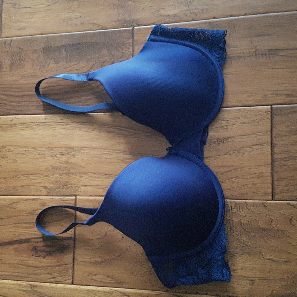 Liz Claiborne Navy Blue Underwire Lace Sides Bra Size 38D
